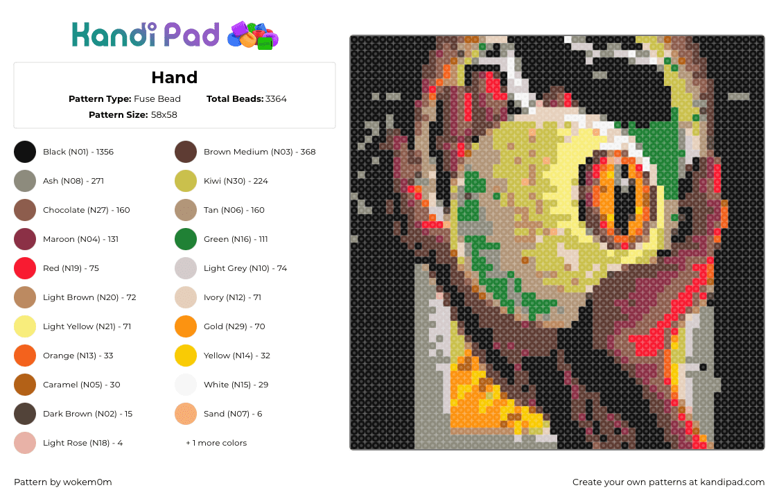 Hand - Fuse Bead Pattern by wokem0m on Kandi Pad - eyeball,hand,trippy,psychedelic,paranormal,yellow,black