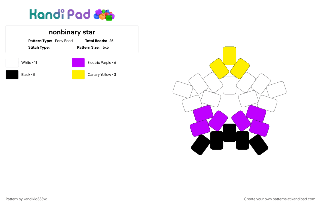 nonbinary star - Pony Bead Pattern by kandikid333xd on Kandi Pad - purple, yellow