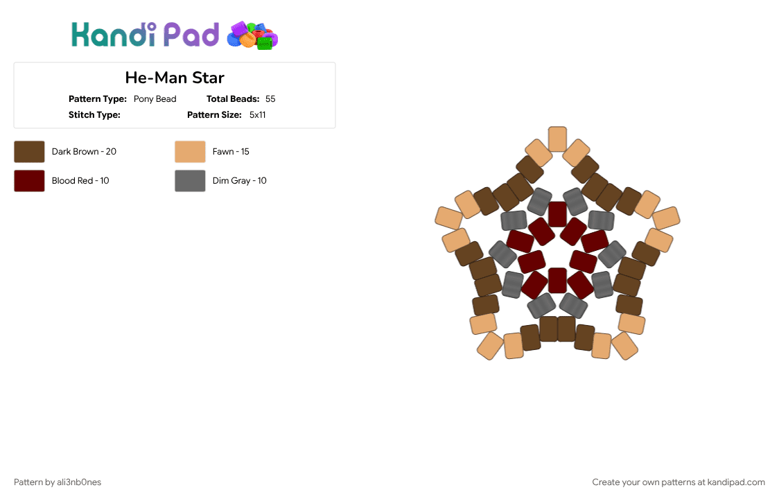 He-Man Star - Pony Bead Pattern by ali3nb0nes on Kandi Pad - brown, cotdoldschoolcartoons