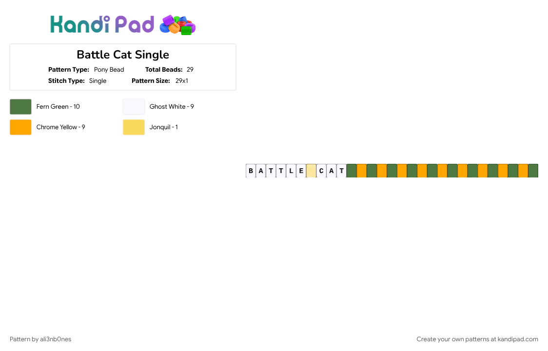 Battle Cat Single - Pony Bead Pattern by ali3nb0nes on Kandi Pad - cotdoldschoolcartoons, green, orange