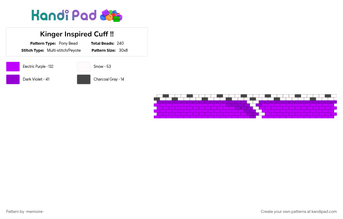Kinger Inspired Cuff !! - Pony Bead Pattern by -memoire- on Kandi Pad - glitch productions, indie show, kinger, purple, tadc, the amazing digital circus