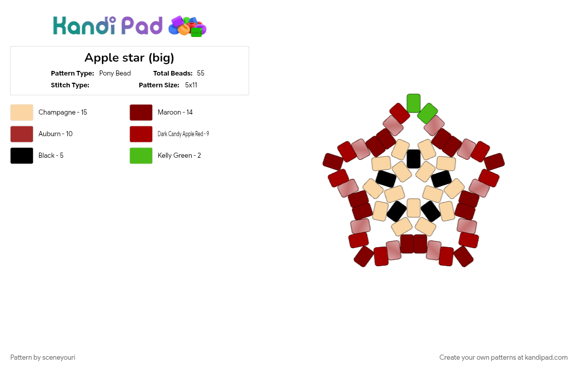 Apple star (big) - Pony Bead Pattern by sceneyouri on Kandi Pad - apple, beige, brown, red, star