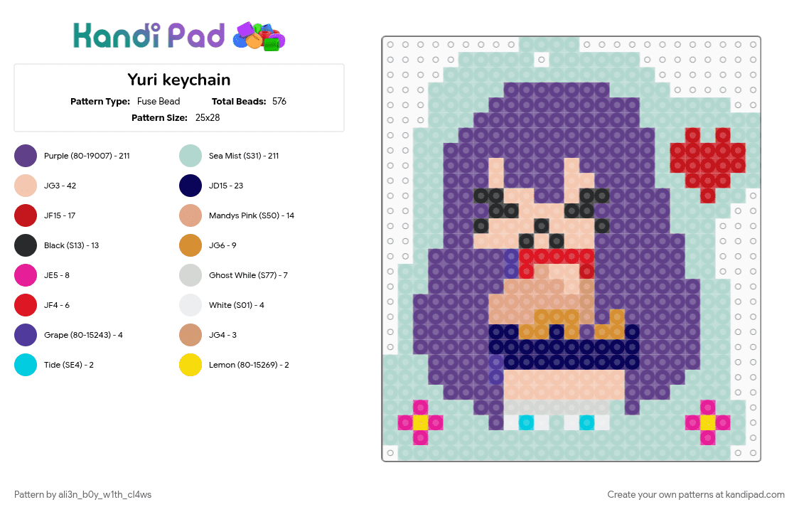 Yuri keychain - Fuse Bead Pattern by ali3n_b0y_w1th_cl4ws on Kandi Pad - 