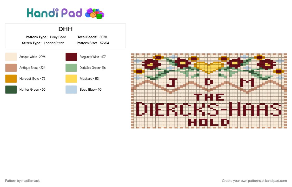 DHH - Pony Bead Pattern by madlizmack on Kandi Pad - beige, brown, white