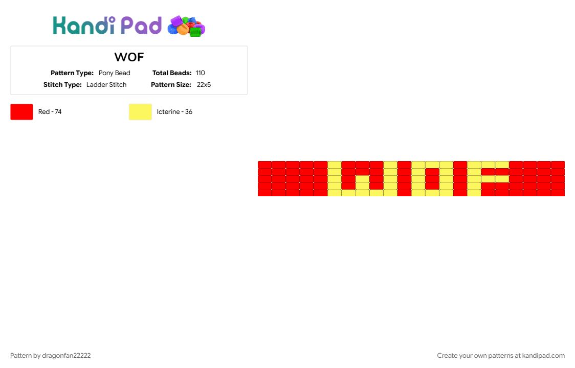 WOF - Pony Bead Pattern by dragonfan22222 on Kandi Pad - 