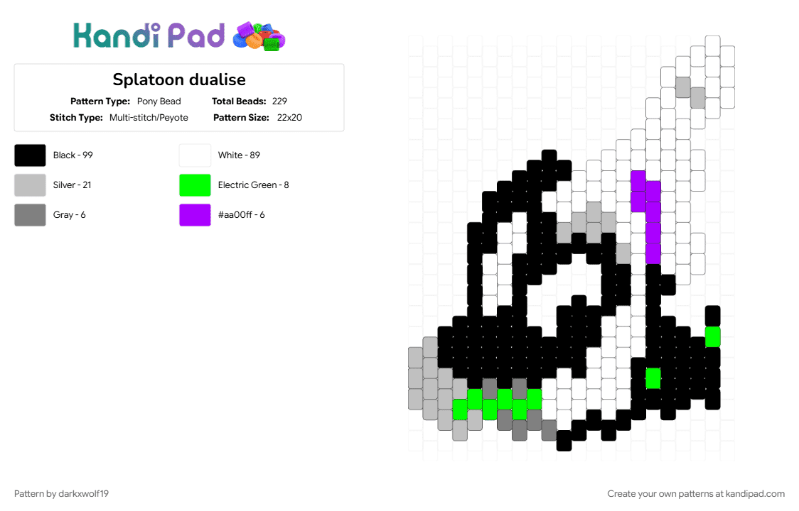 Splatoon dualise - Pony Bead Pattern by darkxwolf19 on Kandi Pad - charm, dark, dualies, nintendo, splatoon, video game, weapon