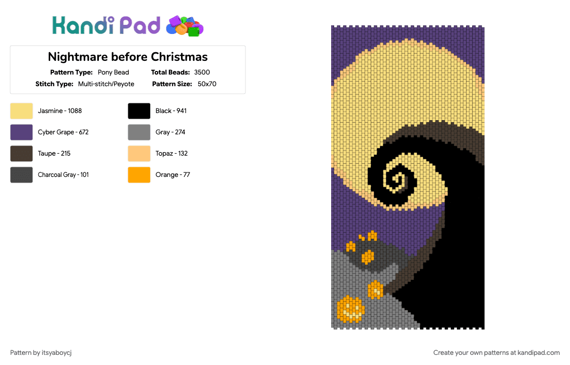 Nightmare before Christmas - Pony Bead Pattern by itsyaboycj on Kandi Pad - claymation, cool, movie, nightmare before christmas, purple, wall decor, yellow