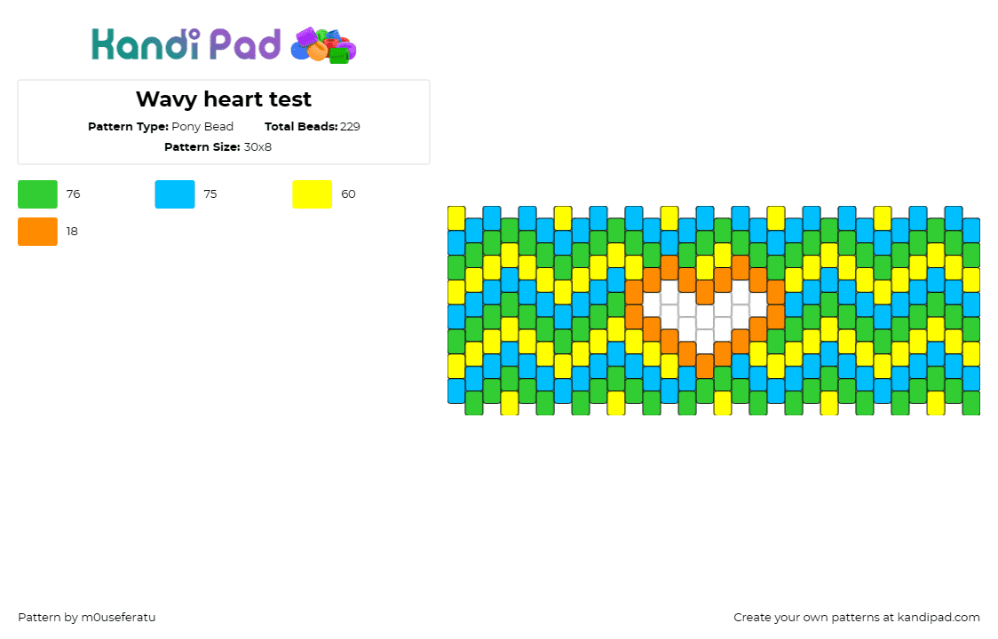 Wavy heart test - Pony Bead Pattern by m0useferatu on Kandi Pad - zig zag,heart,colorful,geometric,cuff,green,blue,yellow,orange