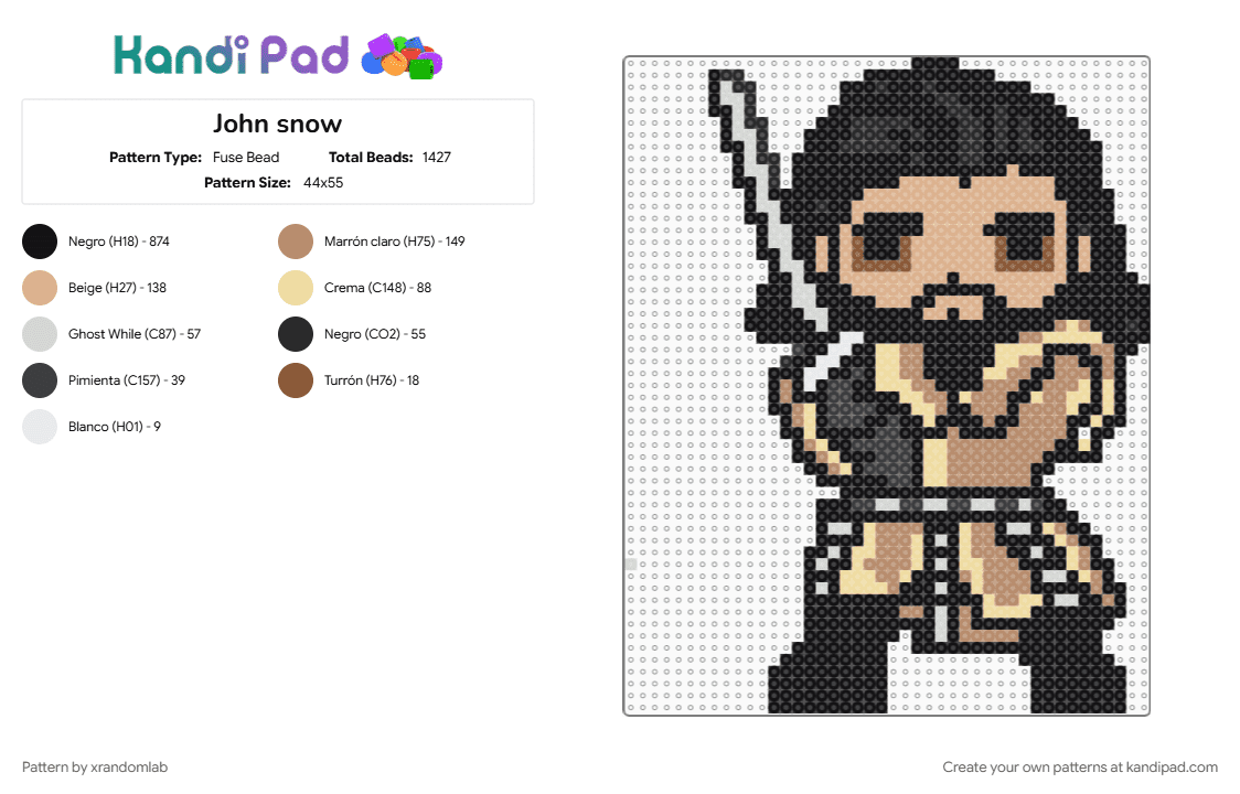 John snow - Fuse Bead Pattern by xrandomlab on Kandi Pad - beige, black, tan