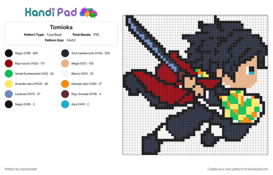 Tomioka - Fuse Bead Pattern by xrandomlab on Kandi Pad - beige, black, green, red