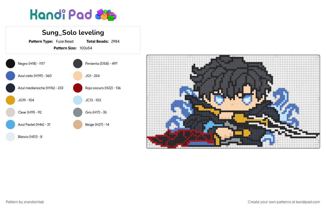 Sung_Solo leveling - Fuse Bead Pattern by xrandomlab on Kandi Pad - beige, black, blue