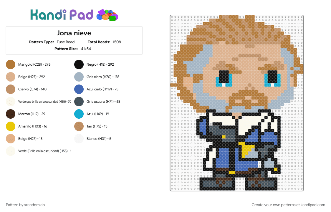 Jona nieve - Fuse Bead Pattern by xrandomlab on Kandi Pad - beige, pink, tan