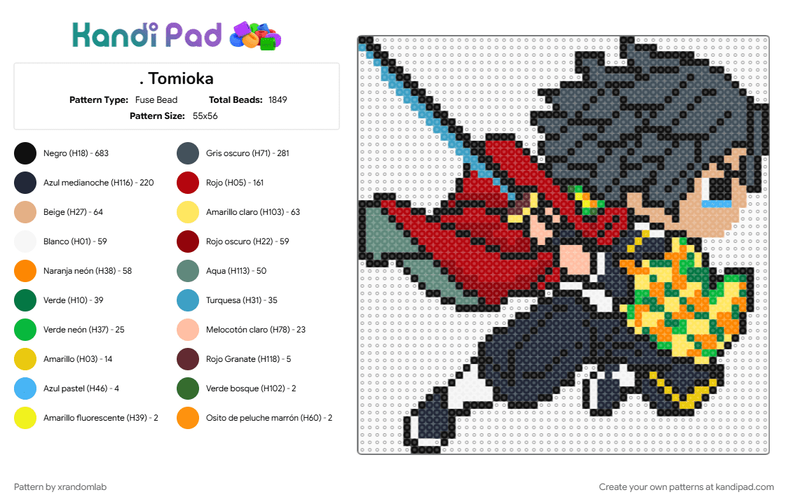 . Tomioka - Fuse Bead Pattern by xrandomlab on Kandi Pad - beige, black, purple, red