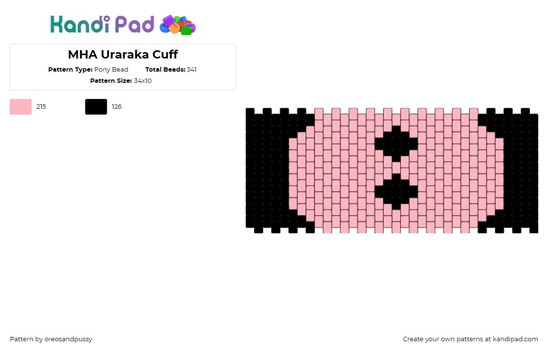 MHA Uraraka Cuff - Pony Bead Pattern by oreosandpussy on Kandi Pad - uraraka,mha,my hero academia,cuff,symbol,anime,tv show,black,pink