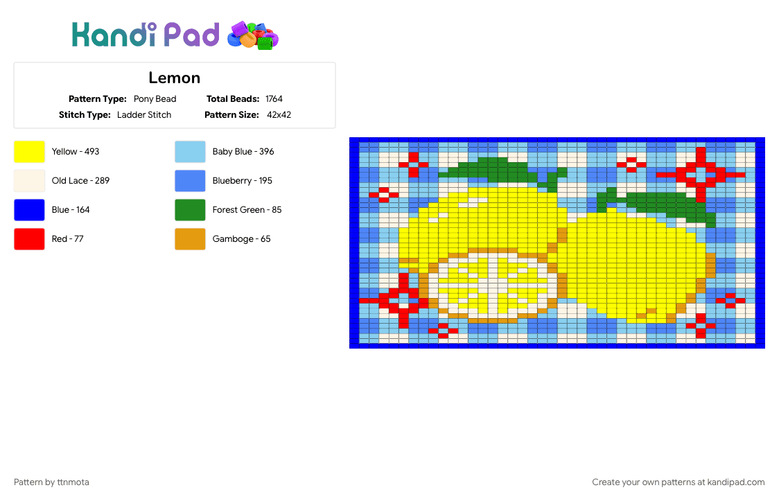 Lemon - Pony Bead Pattern by ttnmota on Kandi Pad - blue, light blue, yellow