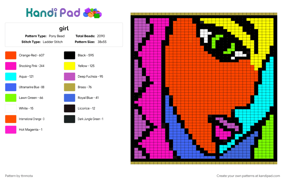 girl - Pony Bead Pattern by ttnmota on Kandi Pad - pink, red