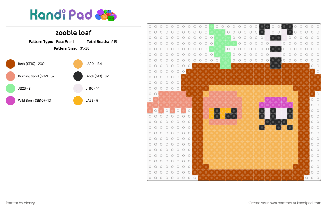 zooble loaf - Fuse Bead Pattern by elenzy on Kandi Pad - cursed, loaf, orange, red, tadc, zooble