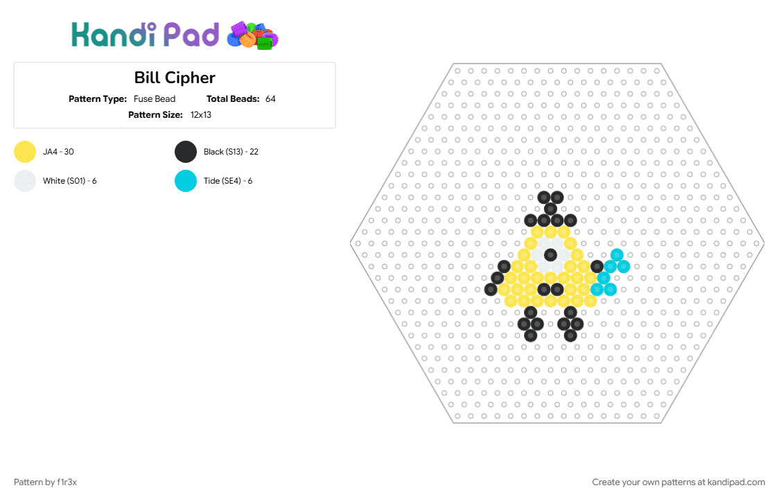 Bill Cipher - Fuse Bead Pattern by f1r3x on Kandi Pad - cotdoldschoolcartoons, gravity falls, series, yellow