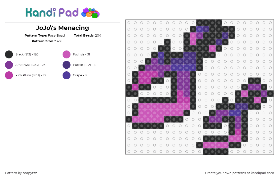 JoJo\'s Menacing - Fuse Bead Pattern by soapyzzz on Kandi Pad - menacing,jojos bizarre adventure,symbol,manga,purple,pink