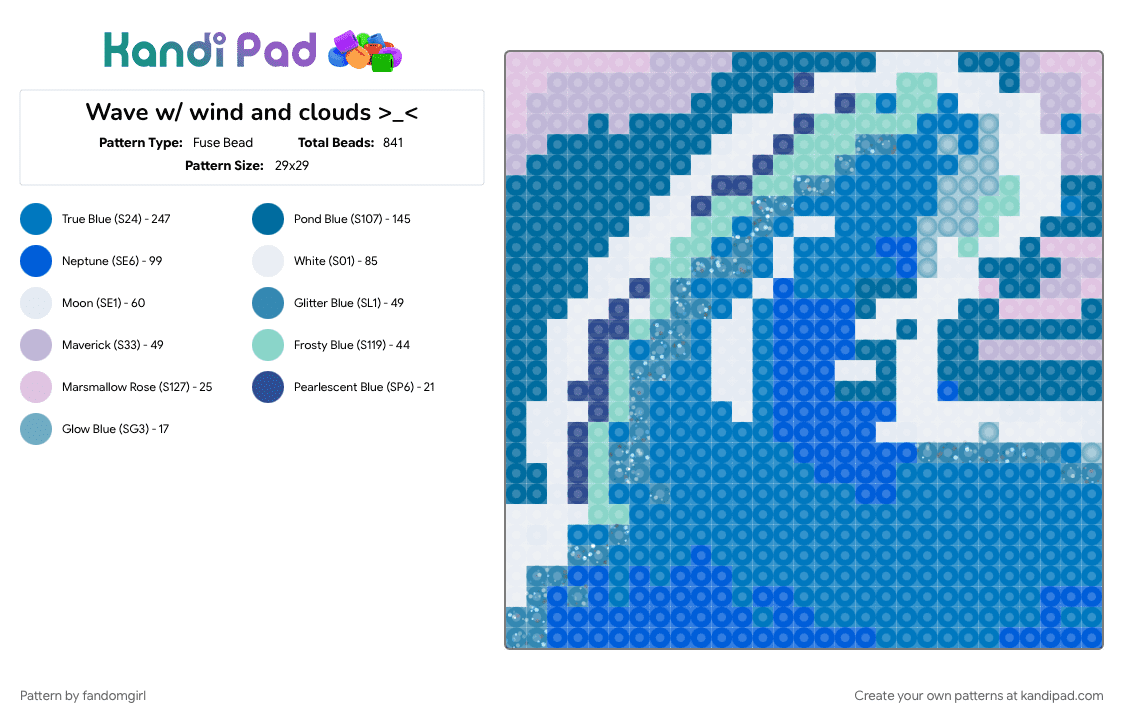 Wave w/ wind and clouds >_ - Fuse Bead Pattern by fandomgirl on Kandi Pad - cotdwind