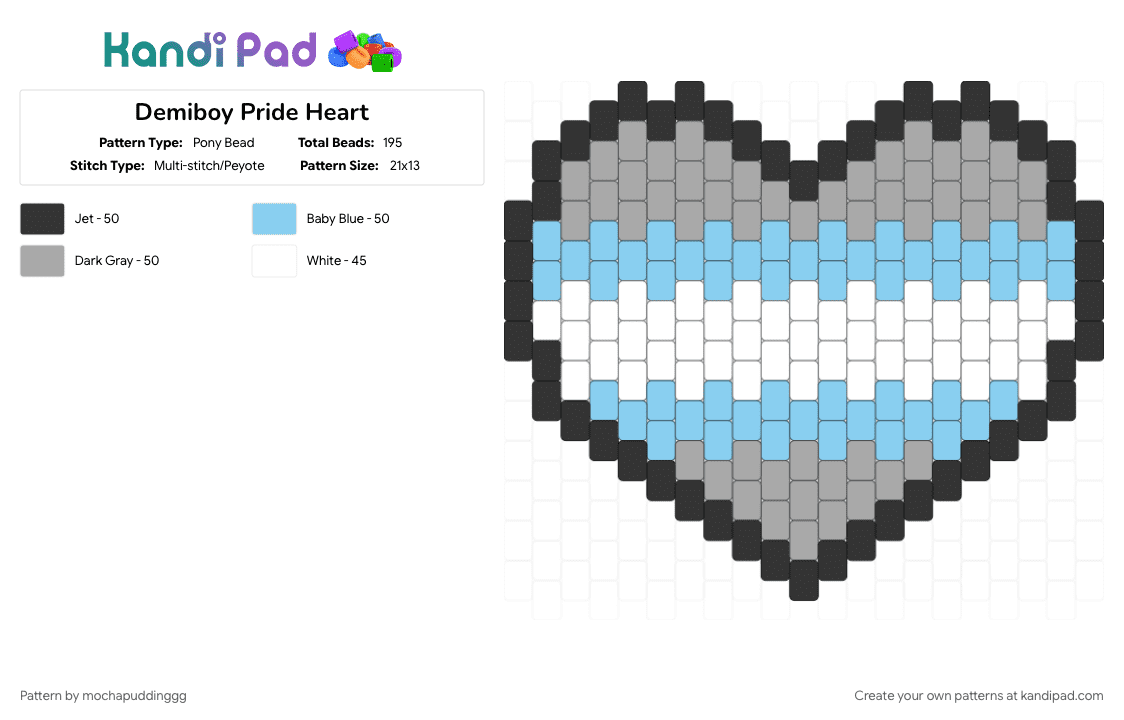 Demiboy Pride Heart - Pony Bead Pattern by mochapuddinggg on Kandi Pad - 