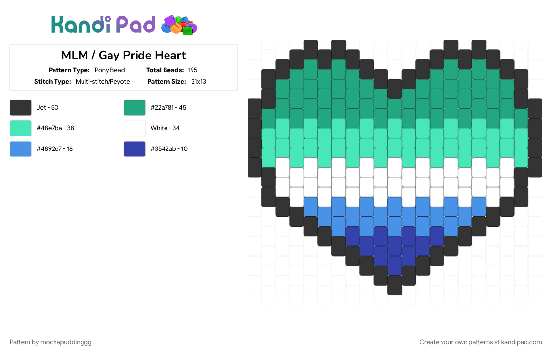 MLM / Gay Pride Heart - Pony Bead Pattern by mochapuddinggg on Kandi Pad - 