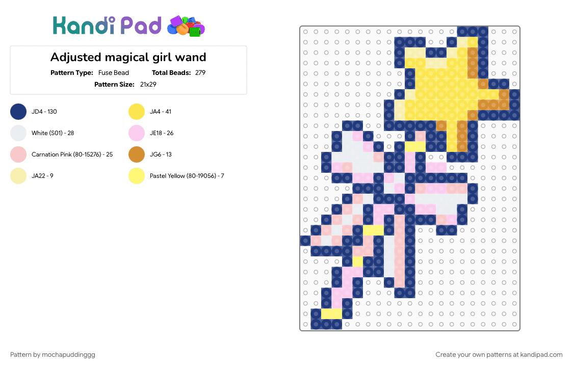 Adjusted magical girl wand - Fuse Bead Pattern by mochapuddinggg on Kandi Pad - blue, yellow