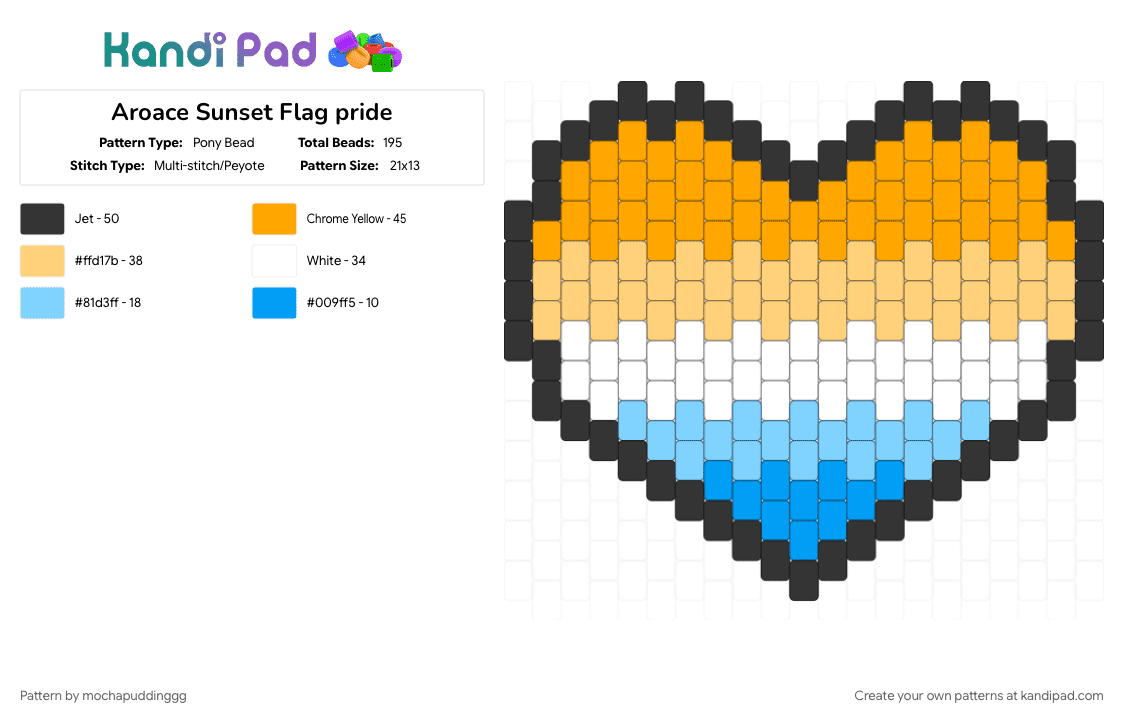 Aroace Sunset Flag Heart - Pony Bead Pattern by mochapuddinggg on Kandi Pad - aroace, heart, pride, sunset, sunset aroace