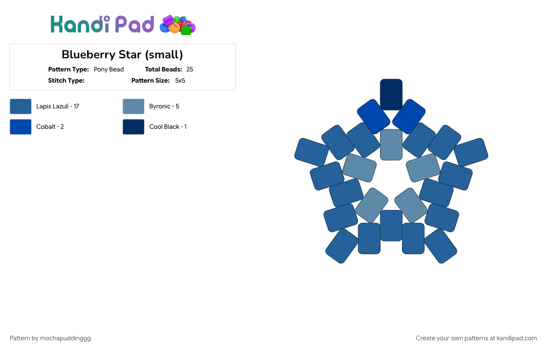 Blueberry Star (small) - Pony Bead Pattern by mochapuddinggg on Kandi Pad - blue, blueberry, cotdsuperfoods