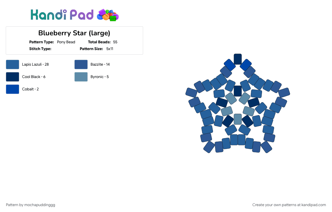 Blueberry Star (large) - Pony Bead Pattern by mochapuddinggg on Kandi Pad - blue, blueberry, cotdsuperfoods