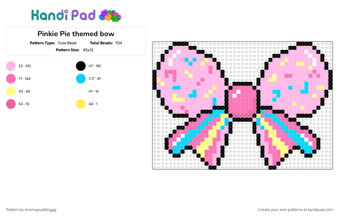 Pinkie Pie themed bow - Fuse Bead Pattern by mochapuddinggg on Kandi Pad - bow, confetti, my little pony, pink, pinkie pie, ribbon, stripes