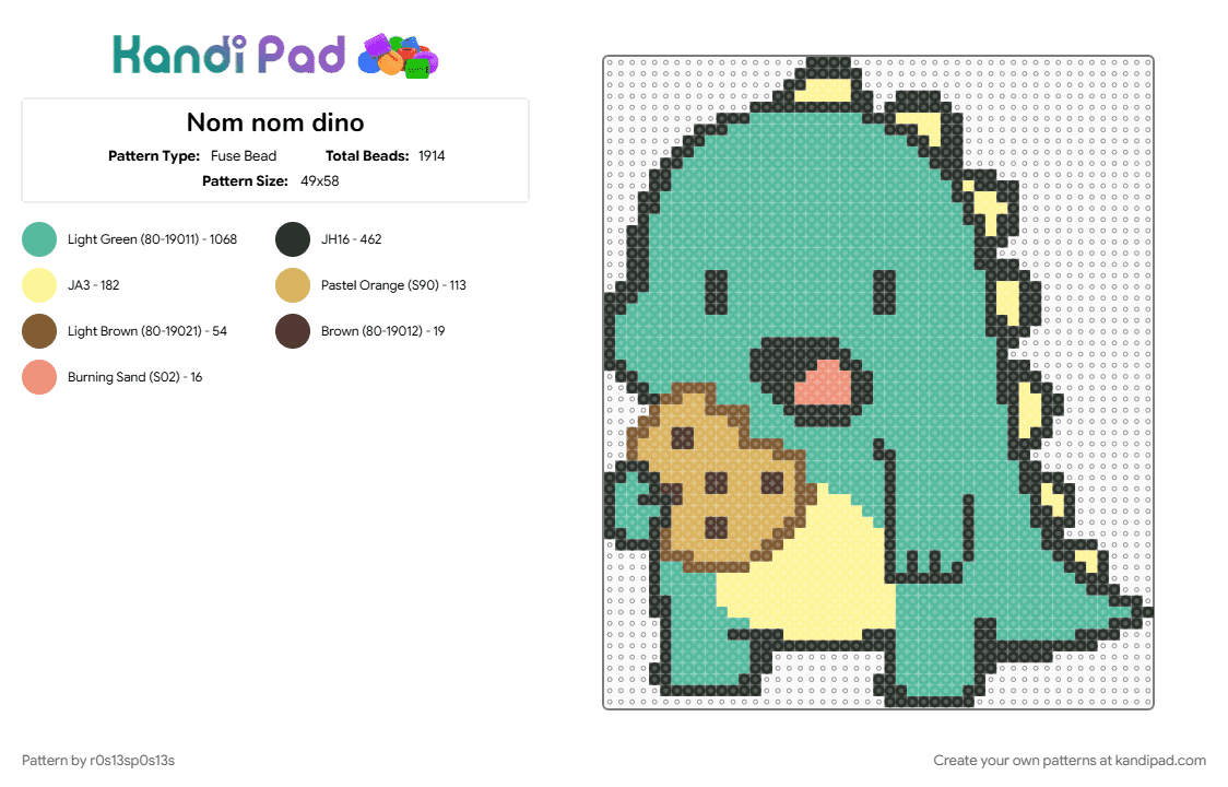 Nom nom dino - Fuse Bead Pattern by r0s13sp0s13s on Kandi Pad - cotddinosaurs, cute, dino, food, green, teal