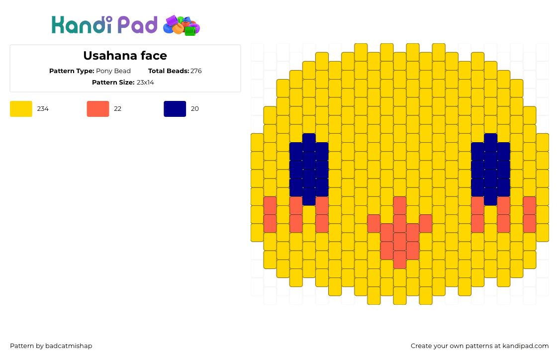 Usahana face - Pony Bead Pattern by badcatmishap on Kandi Pad - yellow