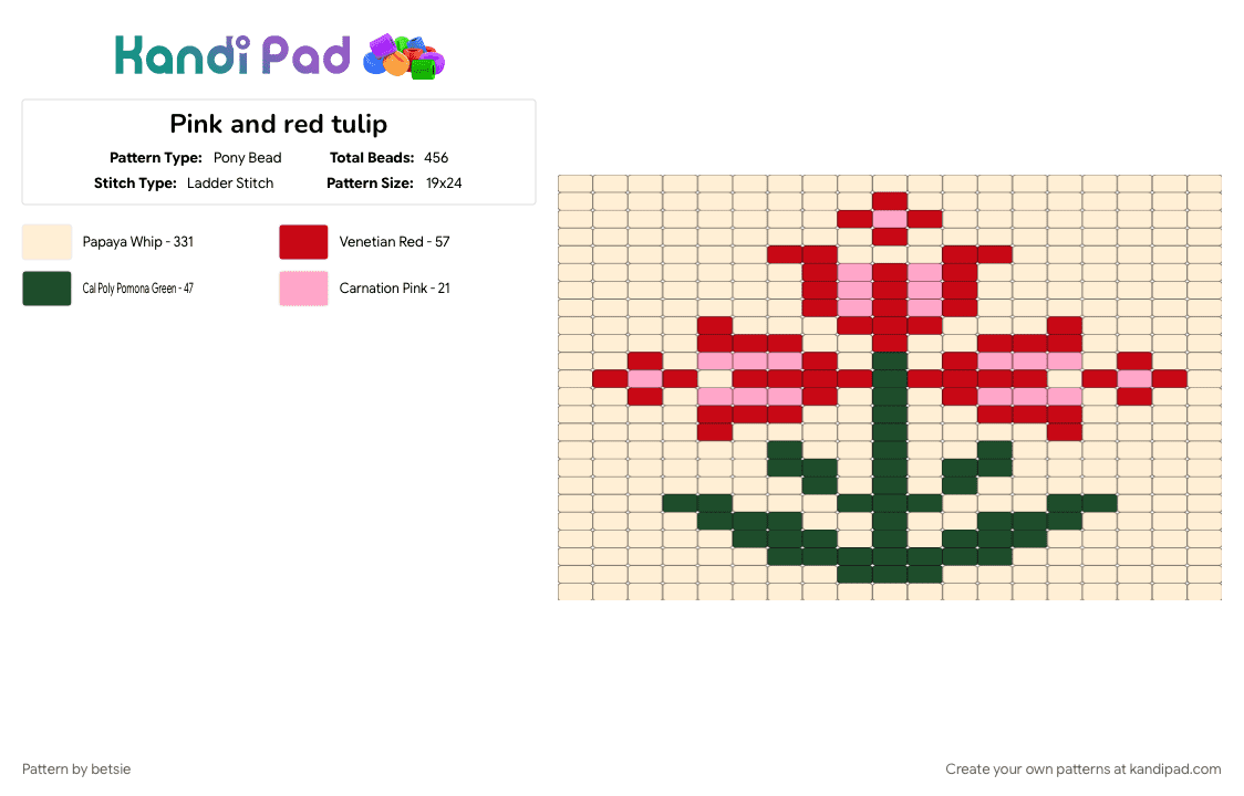 Pink and red tulip - Pony Bead Pattern by betsie on Kandi Pad - beige