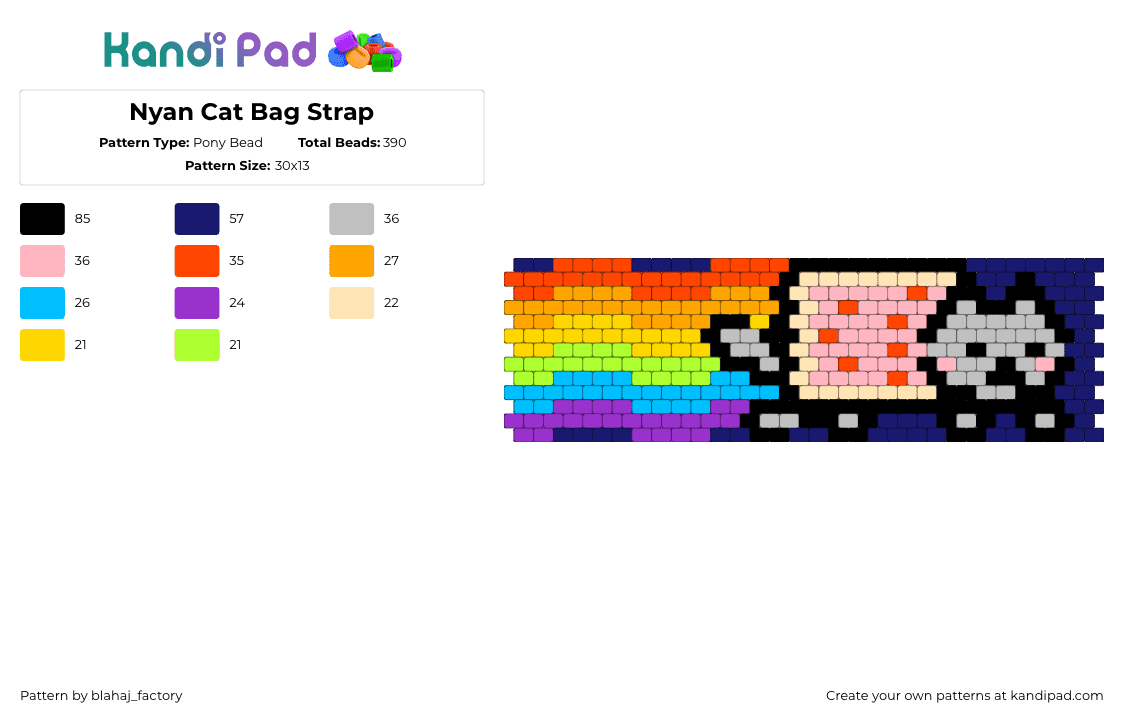 Nyan Cat Bag Strap - Pony Bead Pattern by blahaj_factory on Kandi Pad - 