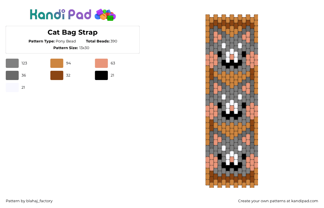 Cat Bag Strap - Pony Bead Pattern by blahaj_factory on Kandi Pad - 