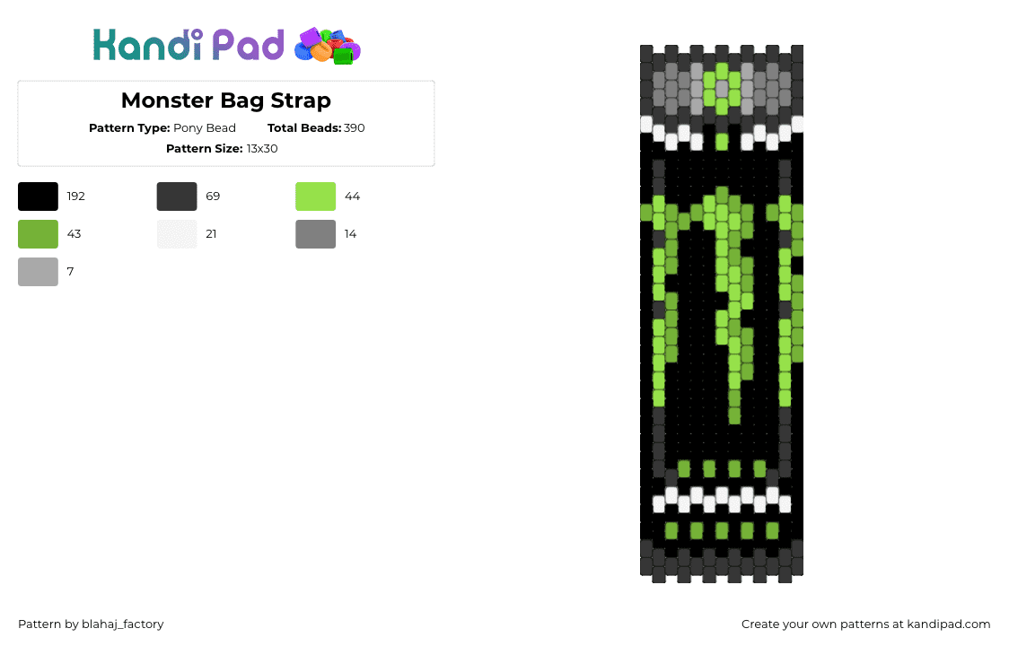 Monster Bag Strap - Pony Bead Pattern by blahaj_factory on Kandi Pad - 