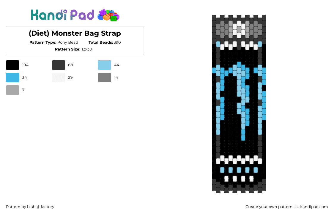 (Diet) Monster Bag Strap - Pony Bead Pattern by blahaj_factory on Kandi Pad - 