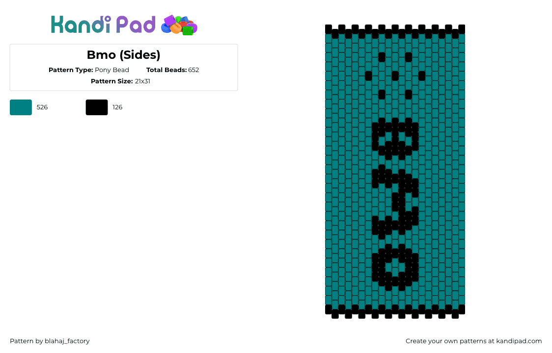 Bmo (Sides) - Pony Bead Pattern by blahaj_factory on Kandi Pad - bmo,adventure time,tv show,panel,console,teal