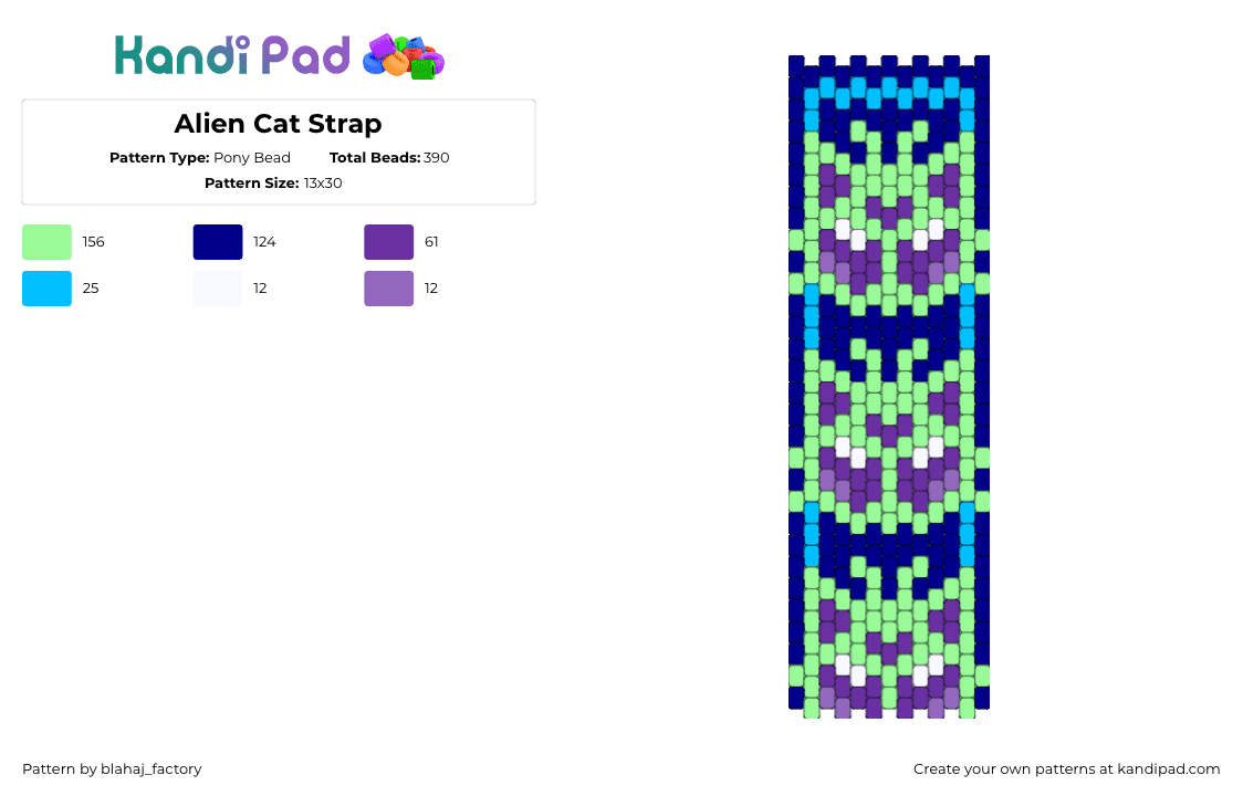 Alien Cat Strap (urlocalkarton OG pattern) - Pony Bead Pattern by blahaj_factory on Kandi Pad - 