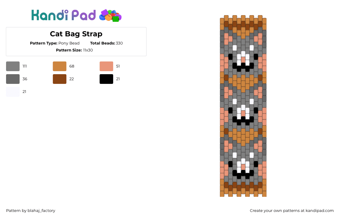 Cat Bag Strap - Pony Bead Pattern by blahaj_factory on Kandi Pad - orange,gray