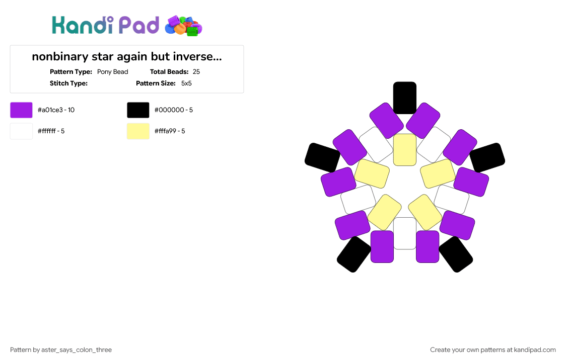 nonbinary star again but inversed colors - Pony Bead Pattern by aster_says_colon_three on Kandi Pad - lgbtq, lgbtqia, nonbinary, nonbinary flag, nonbinary pride, pride, pride flag, purple, star, yellow