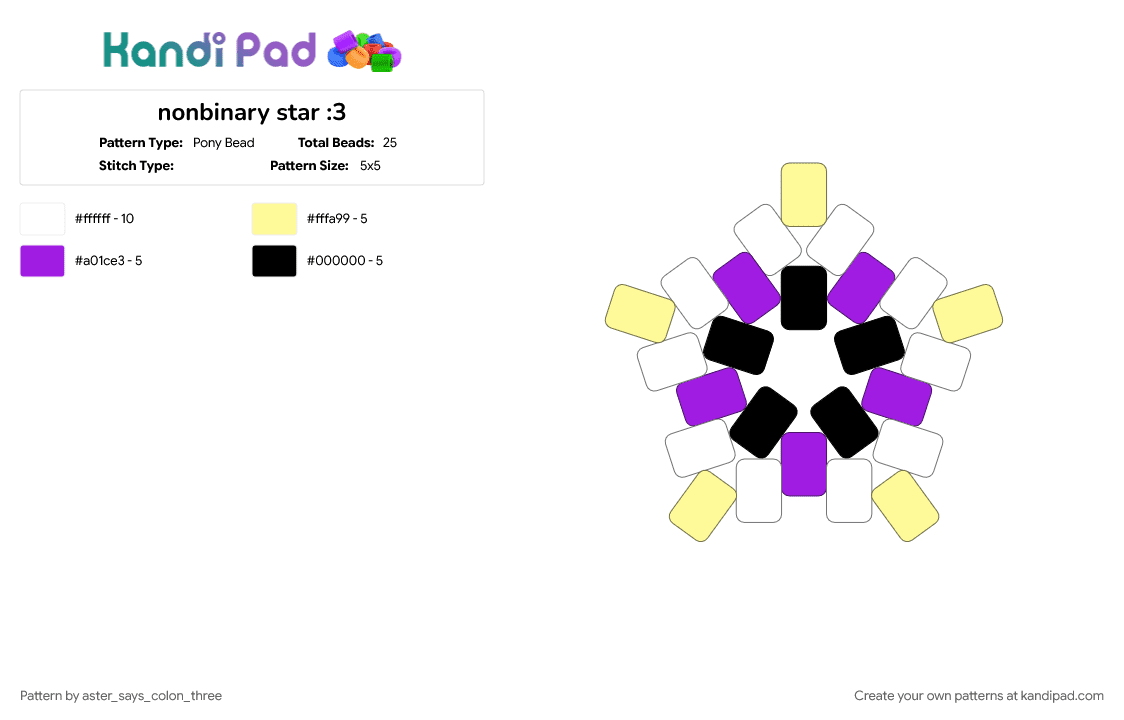 nonbinary star :3 - Pony Bead Pattern by aster_says_colon_three on Kandi Pad - lgbtq, lgbtqia, nonbinary, nonbinary flag, nonbinary pride, pride, pride flag, purple, star, yellow