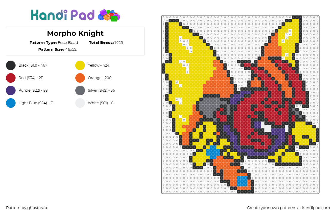 Morpho Knight - Fuse Bead Pattern by ghostcrab on Kandi Pad - morpho knight,kirby,nintendo,character,villain,winged,video game,red,orange,yell