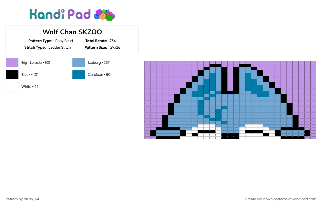 Wolf Chan SKZOO - Pony Bead Pattern by tituss_64 on Kandi Pad - light blue, pink