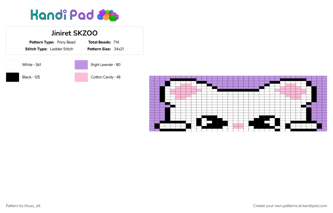 Jiniret SKZOO - Pony Bead Pattern by tituss_64 on Kandi Pad - pink, white