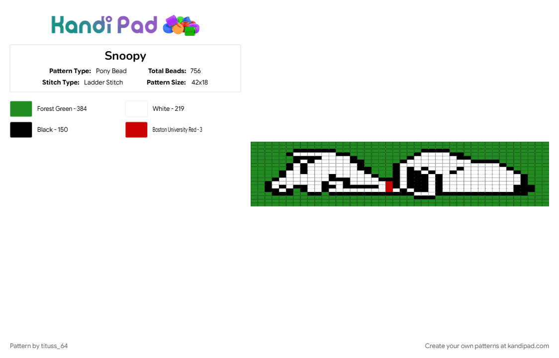 Snoopy - Pony Bead Pattern by tituss_64 on Kandi Pad - green
