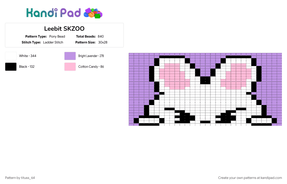 Leebit SKZOO - Pony Bead Pattern by tituss_64 on Kandi Pad - pink, white