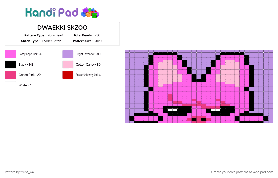 DWAEKKI SKZOO - Pony Bead Pattern by tituss_64 on Kandi Pad - pink
