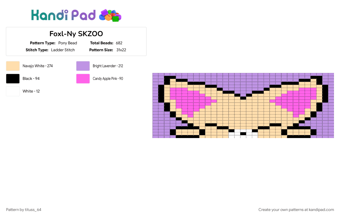 Foxl-Ny SKZOO - Pony Bead Pattern by tituss_64 on Kandi Pad - beige, pink